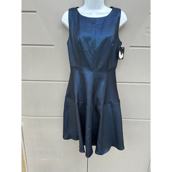 Anthropologie Eva Franco NEW Haven Metallic Blue Fit And Flare Dress Size 4 - Picture 1 of 11